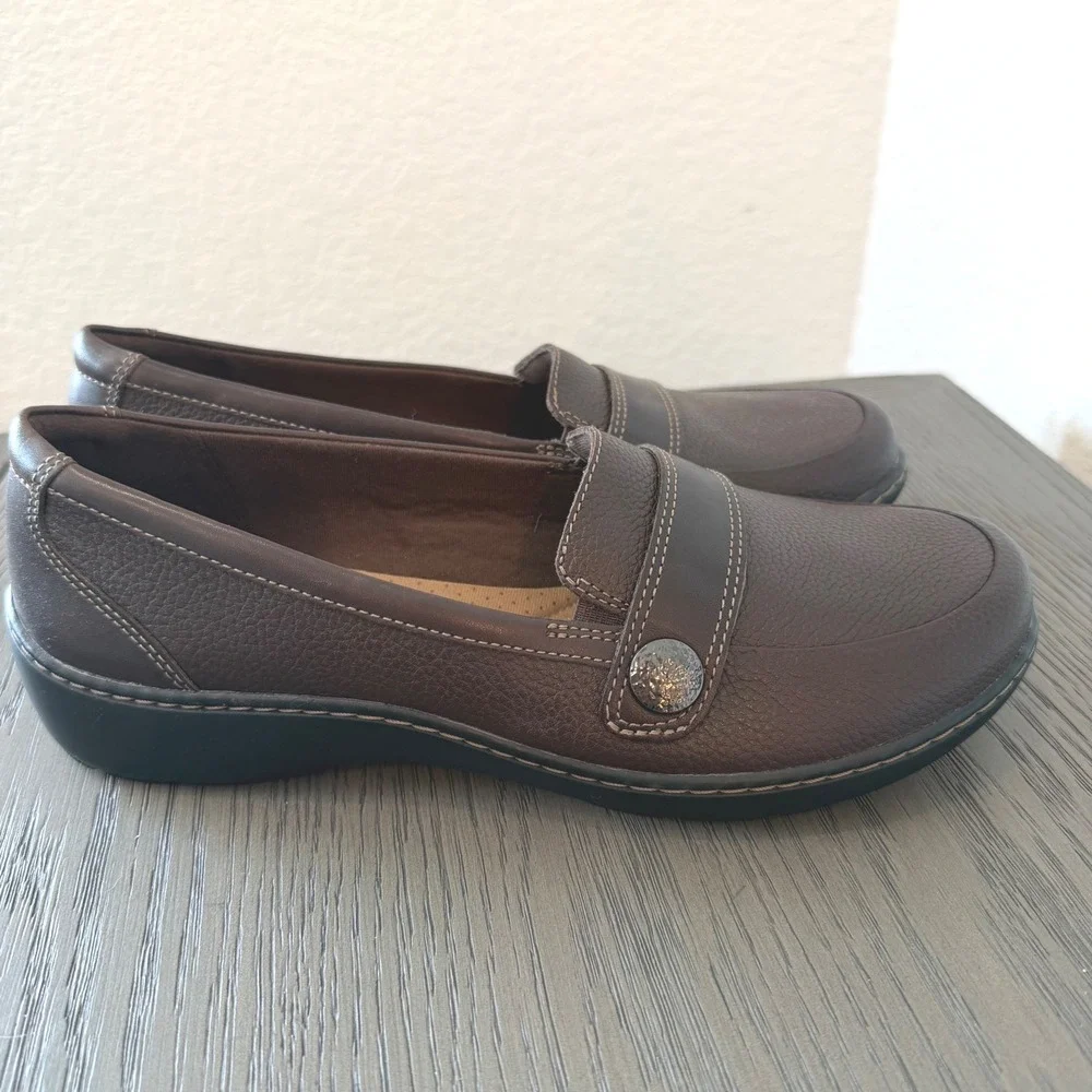 Clarks Collection Cora‎ Daisy Brown Leather Loafers Womens 9 Wide 261557825065
